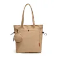 Große beigefarbene Tote Bag mit Schulterriemen, Frontentasche und kleiner Münztasche. - Einheitsgröße / Khaki