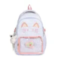 Zaino Ita gatto carino a quadri blu borsa scolastica con finestra trasparente e simpatico peluche. - Borsa Singola Senza Accessori / Plaid Blu