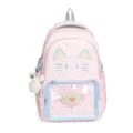 Dettaglio zaino ita gatto a pois rosa carino con finestra trasparente e peluche dolce. - Borsa Singola Senza Accessori / Pois grandi rosa