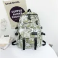 Casual graffiti canvas backpack for students, stylish school bag with multiple compartments. - Bag Only (No Charm) / Green