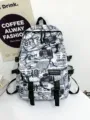 Men's graffiti backpack, stylish casual grey and white printed school bookbag for students. - Bag Only (No Charm) / Gray