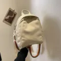 Beige corduroy backpack for women, casual lightweight school bookbag with colorful straps. - One Size / Off White