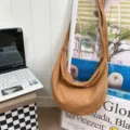 Bolso bandolera de lona de color sólido casual de gran capacidad para hombres y mujeres - Tostado