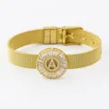 Gold Plated Letter A Cubic Zirconia Mesh Bracelet Adjustable Watch Strap Fashion Jewelry - Letter A Style