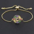 Gold plated colorful cubic zirconia initial letter C adjustable chain bracelet for women - Letter C