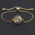 Gold Plated Copper Colorful Zircon Letter D Slider Bracelet Minimalist Adjustable Jewelry - Letter D