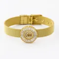 Gold plated stainless steel mesh strap bracelet with shimmering zircon letter C pendant. - Letter C Style