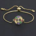 Gold Color Letter E Zircon Bracelet Colorful Baguette Crystal Adjustable Slider Jewelry Gift - Letter E