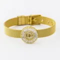 Gold plated mesh band bracelet with zircon letter D centerpiece, adjustable chic jewelry. - Letter D Style