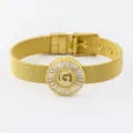 Gold Mesh Band Initial G Bracelet Zircon Letter Wristwatch Strap Style Jewelry Variant - Letter G Style