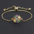 18k Gold Plated Colorful Baguette Zircon Letter H Charm Adjustable Bracelet for Women - Letter H