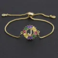 Copper 18k gold plated colorful baguette zircon letter J adjustable bracelet for women - Letter J