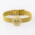 Gold-plated mesh strap bracelet with dazzling zircon letter charm. Adjustable fashion jewelry. - Letter I Style