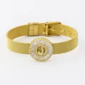 Gold plated watch strap bracelet with sparkling cubic zirconia letter J pendant for women style. - Letter J Style