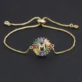 Gold plated multi-color zircon letter M adjustable bracelet for women sparkling jewelry - M