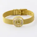 18K gold plated copper mesh bracelet with sparkling rhinestone initial letter charm adjustable. - Letter L Style