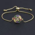 Gold plated 18k colorful zircon letter N slider bracelet for women, minimalist luxury jewelry. - Letter N