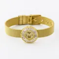 18k gold plated stainless steel mesh watch strap bracelet with shiny zircon letter M charm - Letter M Style