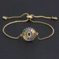 Gold plated colorful letter O zircon pendant bracelet adjustable chain minimalist jewelry - Letter O