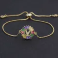 Gold plated colorful cubic zirconia letter V adjustable slider bracelet for women fashion. - Letter V