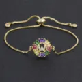 18K Gold Plated Colorful Zircon Letter W Pendant Adjustable Sliding Bracelet for Women - Letter W