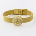 18K Gold Plated Mesh Strap Bracelet with Cubic Zirconia Letter V Pendant Adjustable - Letter V Style