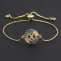 Gold plated colorful crystal letter X pendant adjustable charm bracelet for women. - Letter X