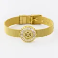 Gold-plated mesh strap bracelet with sparkling cubic zirconia circular charm letter X - Letter X Style