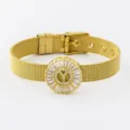 18k Gold Plated Copper Micro Pave Zircon Letter Mesh Strap Adjustable Bracelet for Women - Letter Y Style