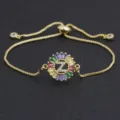 Gold plated colorful zircon letter Z pendant adjustable bracelet for women fashion jewelry - Letter Z