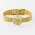 Gold-plated adjustable mesh watch-strap bracelet featuring sparkling crystal letter Z charm. - Letter Z Style