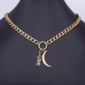 Collana con Catena Cubana Ciondolo Luna Harajuku Placcato Oro 18K con Lettera d Amore - Catena Cubana Mezzaluna e Lettera LOVE (N582)