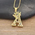 Gold Crown Letter A Pendant Necklace with Colorful Cubic Zirconia Fashion Jewelry Variant - Letter A
