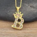 Fashion gold crown letter B pendant necklace with multi-color zircon crystal for women. - Letter B