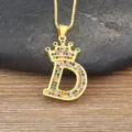 Gold Crown Letter D Pendant Necklace With Colorful Zircon Stones Fashion Jewelry - Letter D