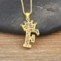 Gold crown letter F pendant necklace colorful zircon fashion jewelry for women elegant gift - Letter F
