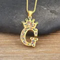 Gold Crown Letter G Pendant Necklace Colorful Cubic Zirconia Fashion Jewelry Gift - Letter G