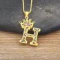 Gold crown letter H pendant necklace with colorful zircon stones for women fashion jewelry - Letter H