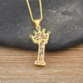 Gold crown letter I pendant necklace with colorful cubic zirconia for women fashion jewelry - Letter I