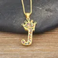 Gold color initial J letter crown pendant necklace with colorful cubic zirconia fashion jewelry - Letter J