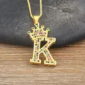 Gold crown letter K pendant necklace with colorful cubic zirconia stones for women variant. - Letter K