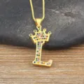 Gold crown letter L pendant necklace with colorful cubic zirconia for women fashion jewelry - Letter L