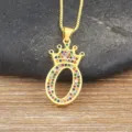 Gold-plated letter O crown pendant necklace with colorful cubic zirconia stones fashion jewelry - Letter O