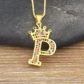 Gold Letter P Crown Pendant Necklace with Colorful Cubic Zirconia Fashion Jewelry for Women - Letter P
