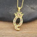 Fashion gold letter Q crown pendant necklace with colorful cubic zirconia stones style - Letter Q