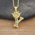 Gold-plated crown letter Y pendant necklace with colorful sparkling cubic zirconia stones. - Letter Y