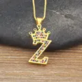 Gold-plated crown letter Z pendant necklace featuring sparkling multicolored cubic zirconia stones. - Letter Z