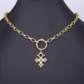 Collana con catena grossa placcata in oro 18K stile punk con ciondolo croce cristallo variante - Collana Croce Pavé Punk Occidentale (N578)