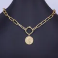 Collana punk placcata in oro 18k con catena grossa e ciondolo con serpente vintage. - Collana Piastra Moneta Serpente Doppio Lato (N581)