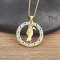 Gold Plated Vintage Scythe Grim Reaper Pendant Necklace with Zircon and Evil Eye Elements - White